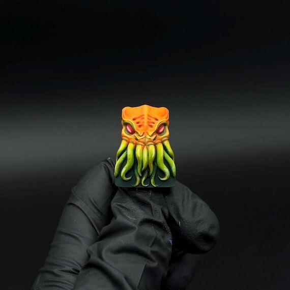 Pumpkin Cthulhu Artisan Keycap, Orange & Gree...