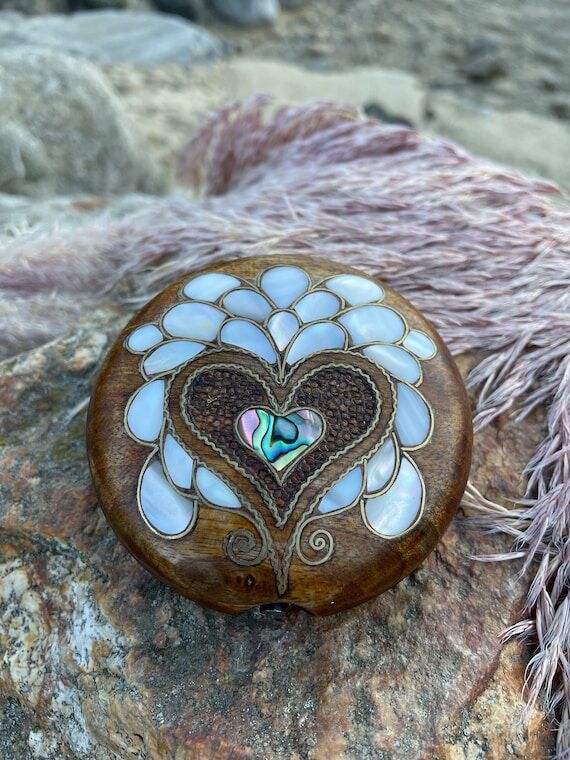 Handmade Mother-of-Pearl Inlay Compact Mirror...
