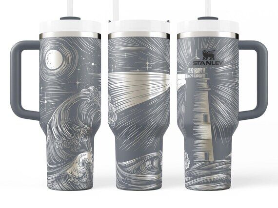 Lighthouse Tumbler 40oz Ocean Moon Travel Mug...