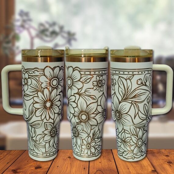 Copper Tooled Leather Wildflower Tumbler with...