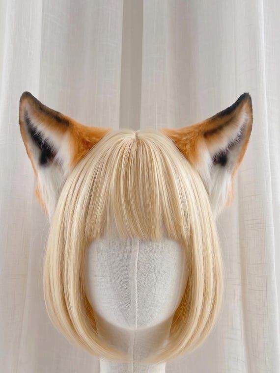 Handmade Realistic Red Fox Ears, Faux Fur Vul...
