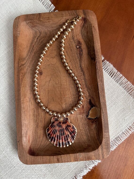 Gold Ball Jaguar Print Shell Statement Neckla...