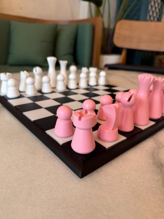 Pink Chess Set: Handmade Modern Lighthouse Mo...