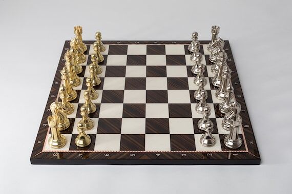 Metal Chess Set: Luxury Marble-Patterned Wood...
