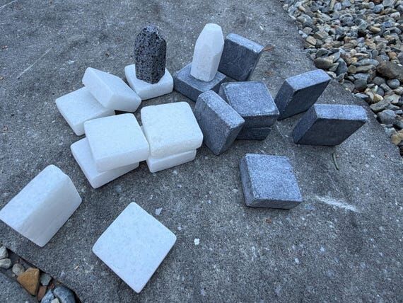 Handmade Marble Tak Pieces - Solid Black & Wh...