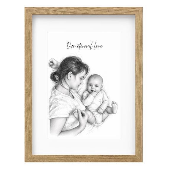 Mutter-Kind-Portrait nach Foto – handgezeic...
