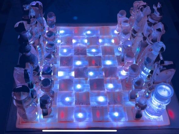 LED Chess Set from repurposed wine box...