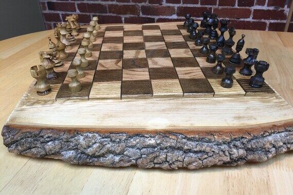 LIVE EDGE Chess Set with Rough Edges made fro...