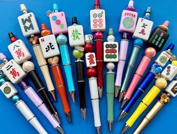 Mahjong Unique Handcrafted Pen With Mixed Bea...