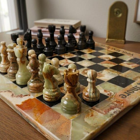 Onyx Green & Black Marble Chess Set: Handmade...