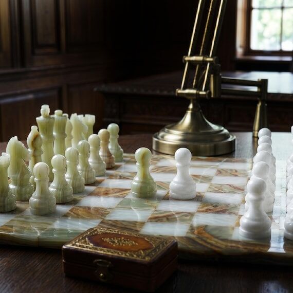 Onyx Green & White Marble Chess Set | Handmad...