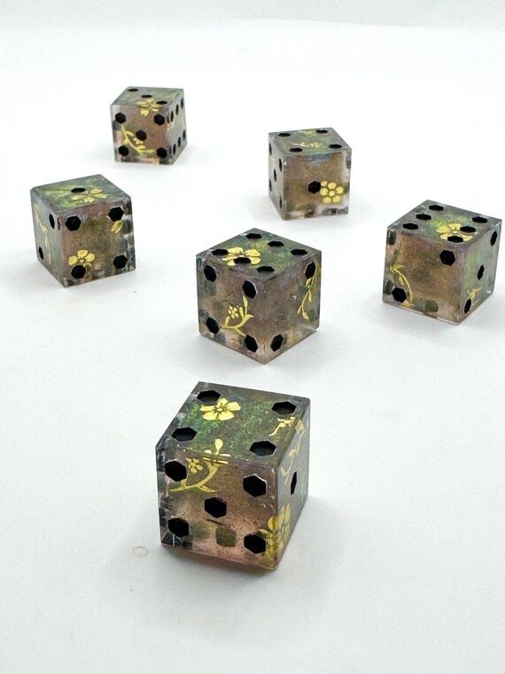 Handmade Resin Dice Set – Golden Blossom, S...