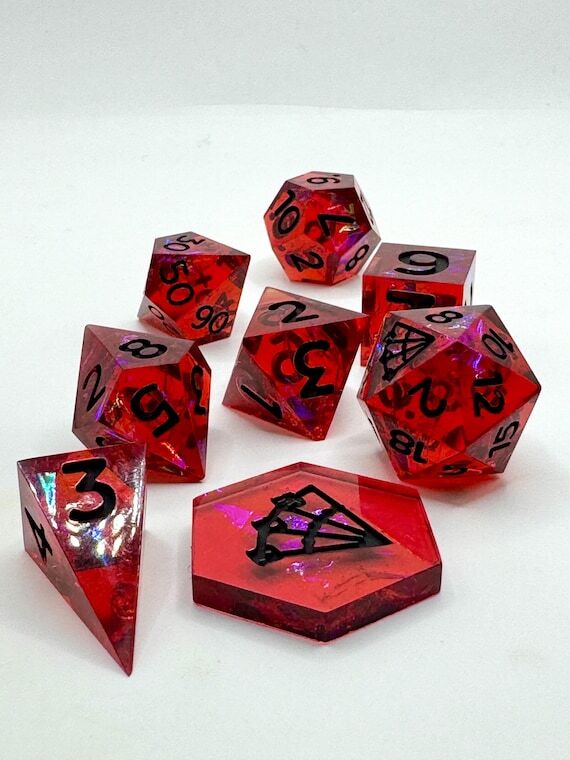 Handmade Red Iridescent Resin Dice Set – Sh...