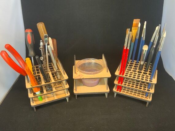 Craft Tool & Paint Brush Rack with Cup Holder...