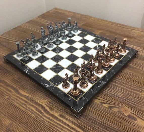 Handmade Metal Chess Set: Roman Kingdom, Marb...