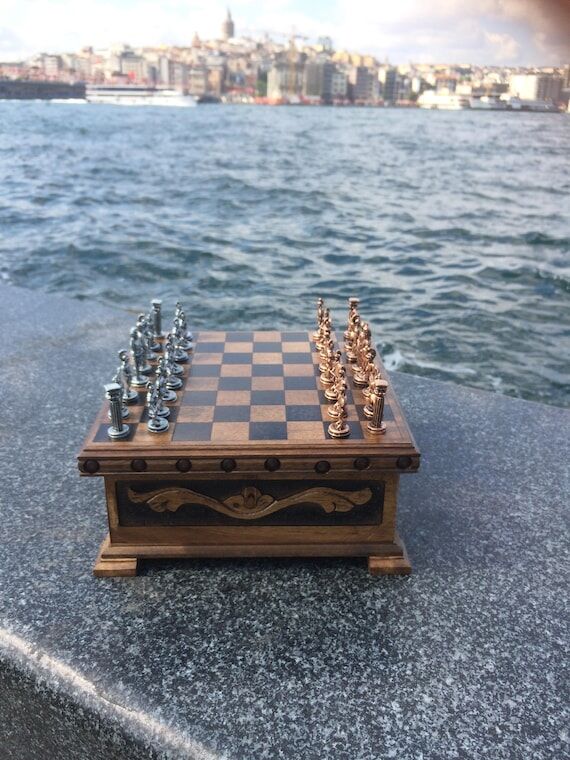 Puzzle Chess Handmade Wood, Board And Compart...