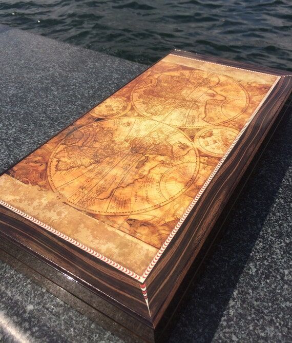 World Map Backgammon Set, Wooden Board Game, ...