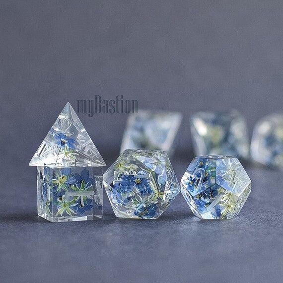 Forget Me Not Resin Dice Set, Sharp Edge Poly...