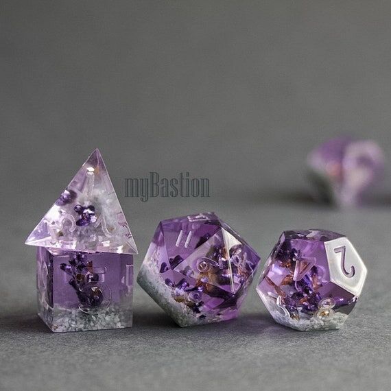 Lavender DnD Dice Set – Handmade Sharp Edge...