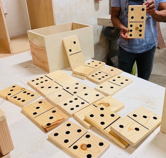 Giant wooden dominoes game 6in x3in double si...