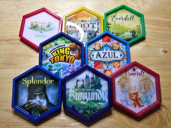 Board Game Art Coasters: Epoxy Resin Hex Coas...