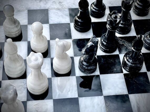 Marble Chess Pieces Set - Black & White Stone...