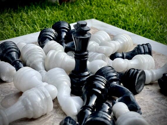 Handmade Marble Chess Pieces: Black and White...