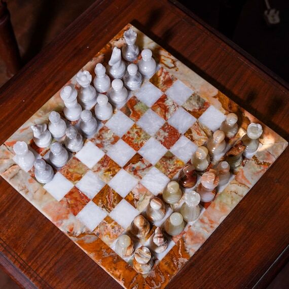 Handmade Marble Chess Set: Elegant Onyx Stone...