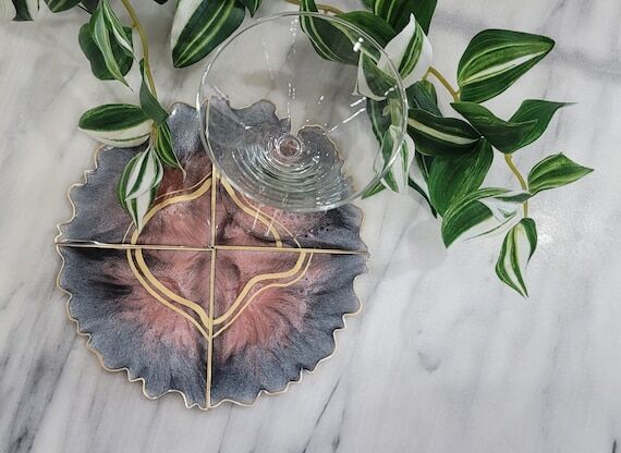 Handmade Resin Art 4 piece Rose Gold and Gray...