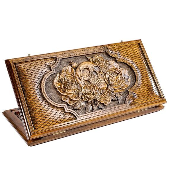 Luxury Backgammon Set With Skull And Roses: G...