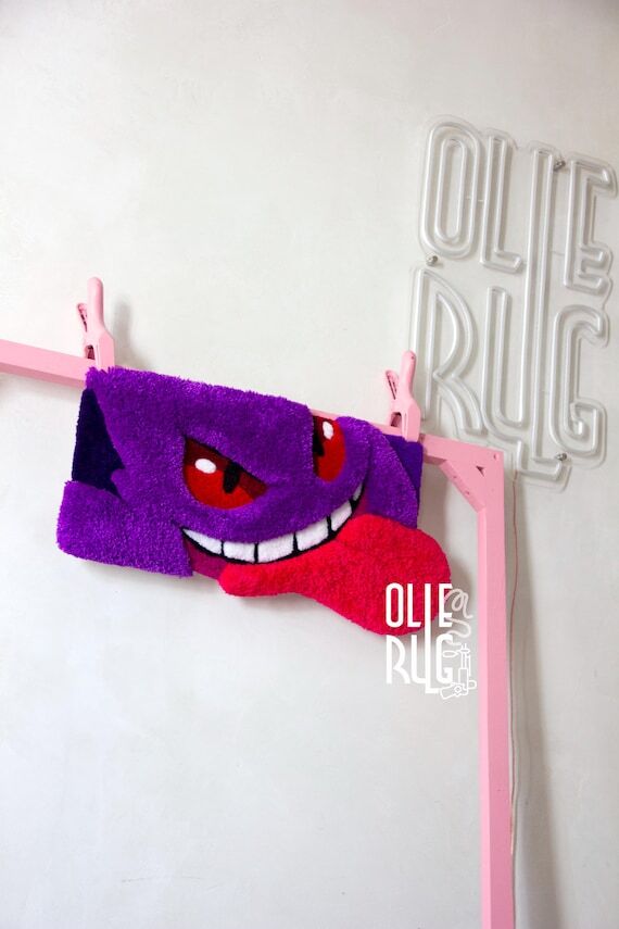 Gengar Tufted Wall Hanging, Kawaii Textile Wa...
