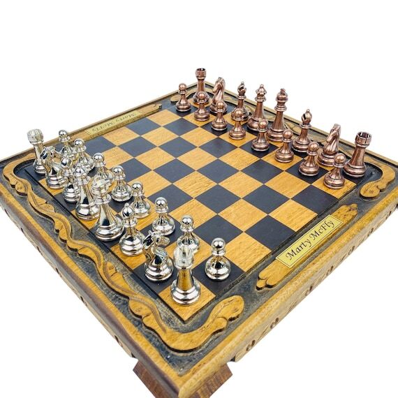 Personalized Wooden Chess Set: Handmade Metal...
