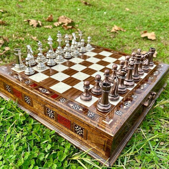 Personalized Wooden Chess Set with Storage, H...