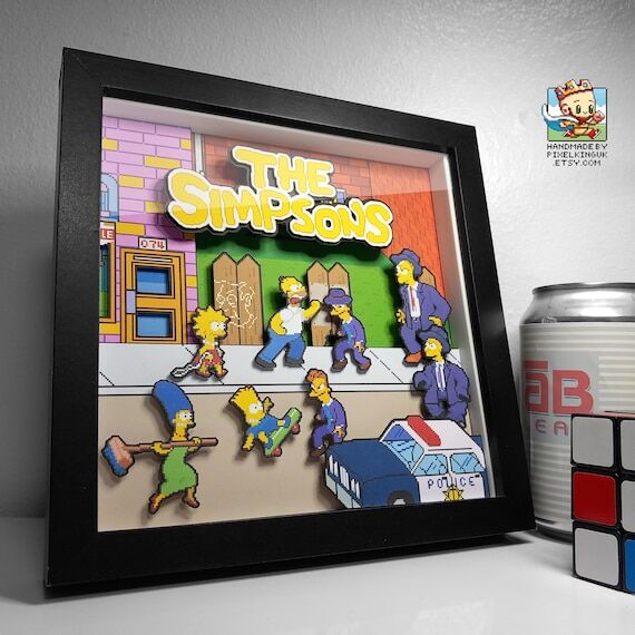 Simpsons Pixel Art Shadow Box - Handmade - 3D...