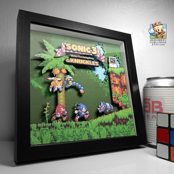 Sonic 3 & Knuckles Pixel Art Shadow Box | Han...