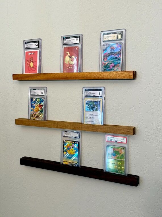 Wooden Graded Card Display Shelf: Wall-Mounte...