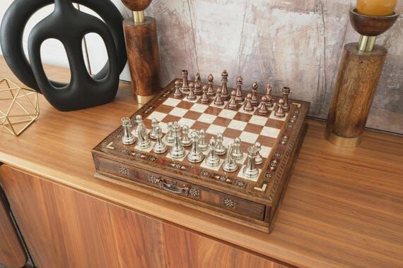 Personalized Chess Set: Marble Pattern Wooden...