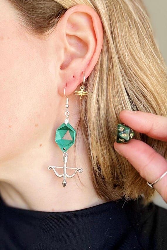 D20 Dice Earrings: Removable Mini Dice, Hypoa...