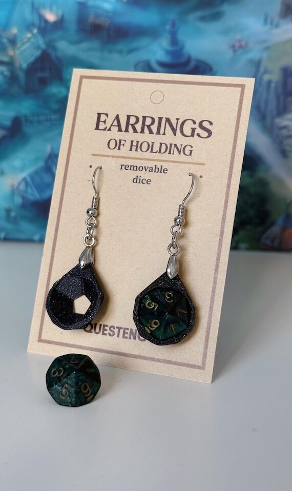 Mini Black D10 Dice Earrings, Detachable TTRP...