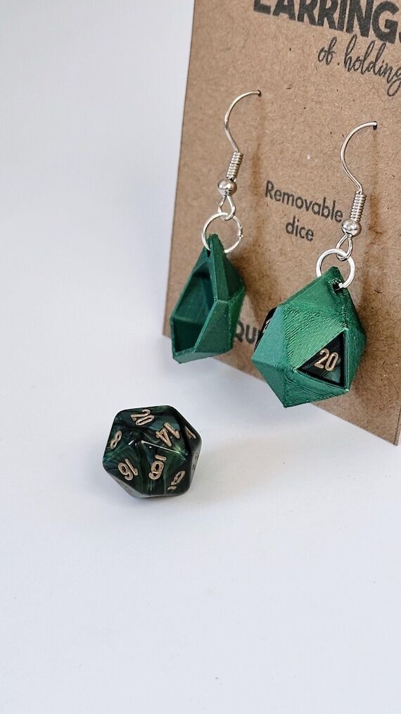 Mini D20 Earrings, Removable Dice, Hypoallerg...