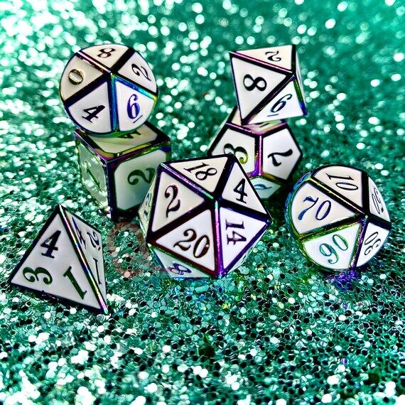 7 Piece Metal Dice Set- "Ethereal Frostb...