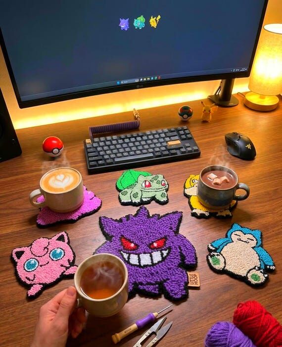 Poke Game Handmade Punch Needle Coasters, Ani...