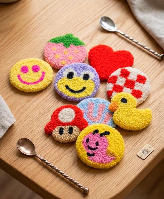 Tufted Punch Needle Car Coasters – Handmade...