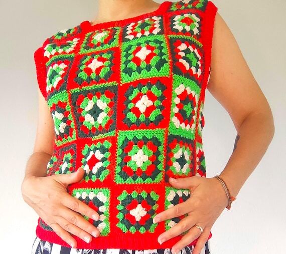 Handmade Organic Cotton Granny Square Sweater...