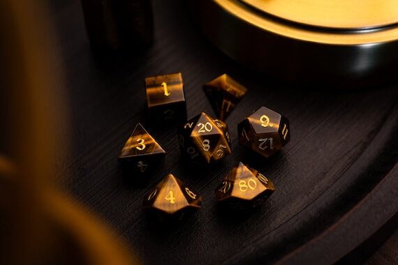 Yellow Tigers Eye Hand Carved Stone Set DND D...