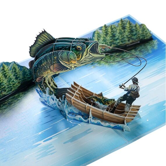 Fishing Pop Up Card for Dad, 3D Handmade Fath...