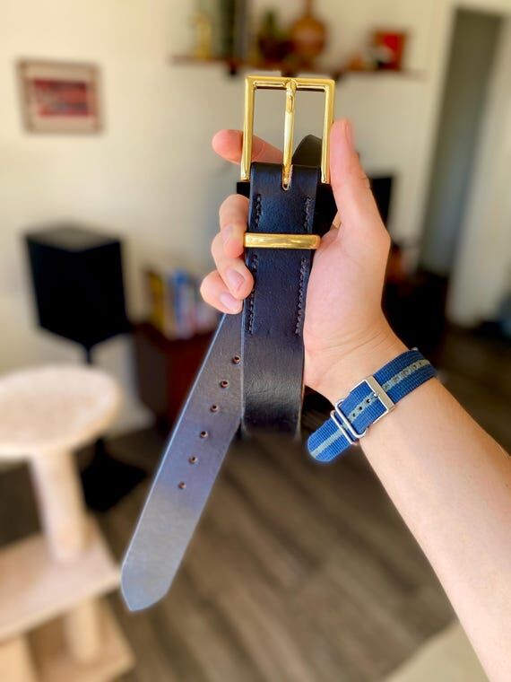 Hand-Stitched Full Grain Leather Belt: Polish...