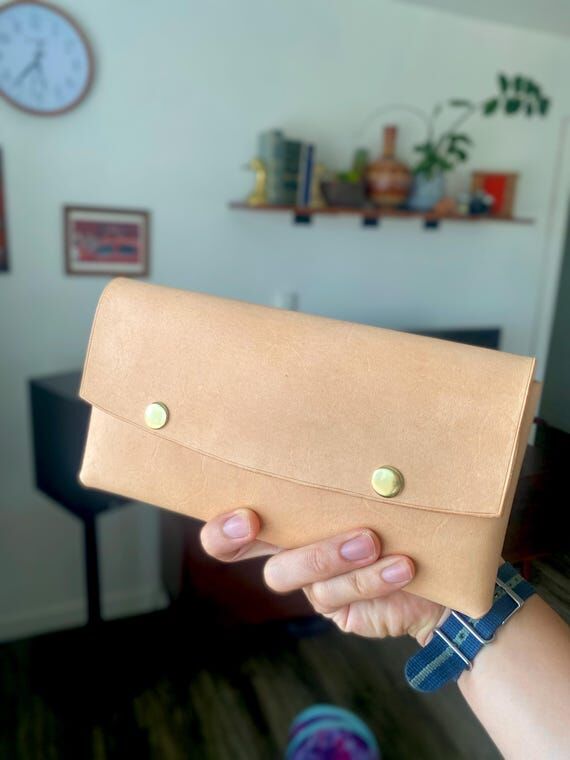 Handmade Leather Clutch: Full-Grain Veg-Tan, ...
