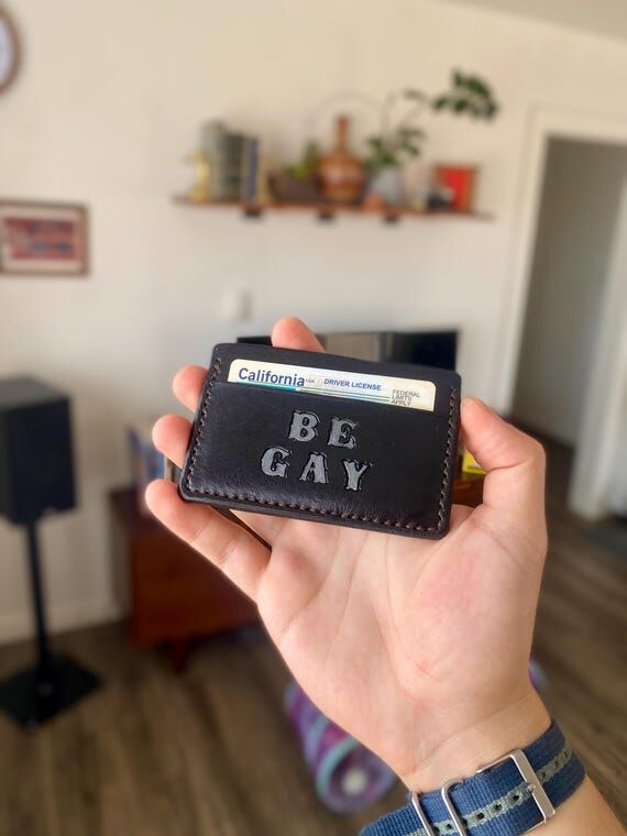 Be Gay Do Crime Leather Card Holder: Hand-Dye...