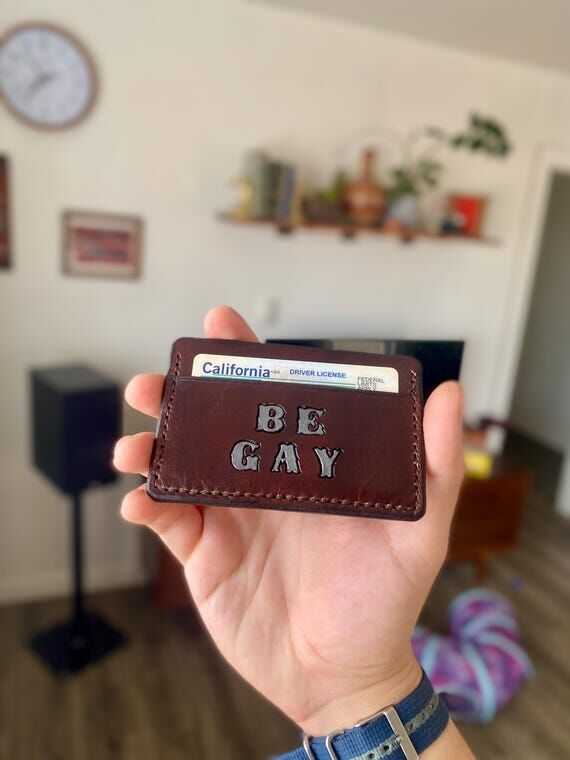 Handmade Leather Card Holder: "Be Gay / ...